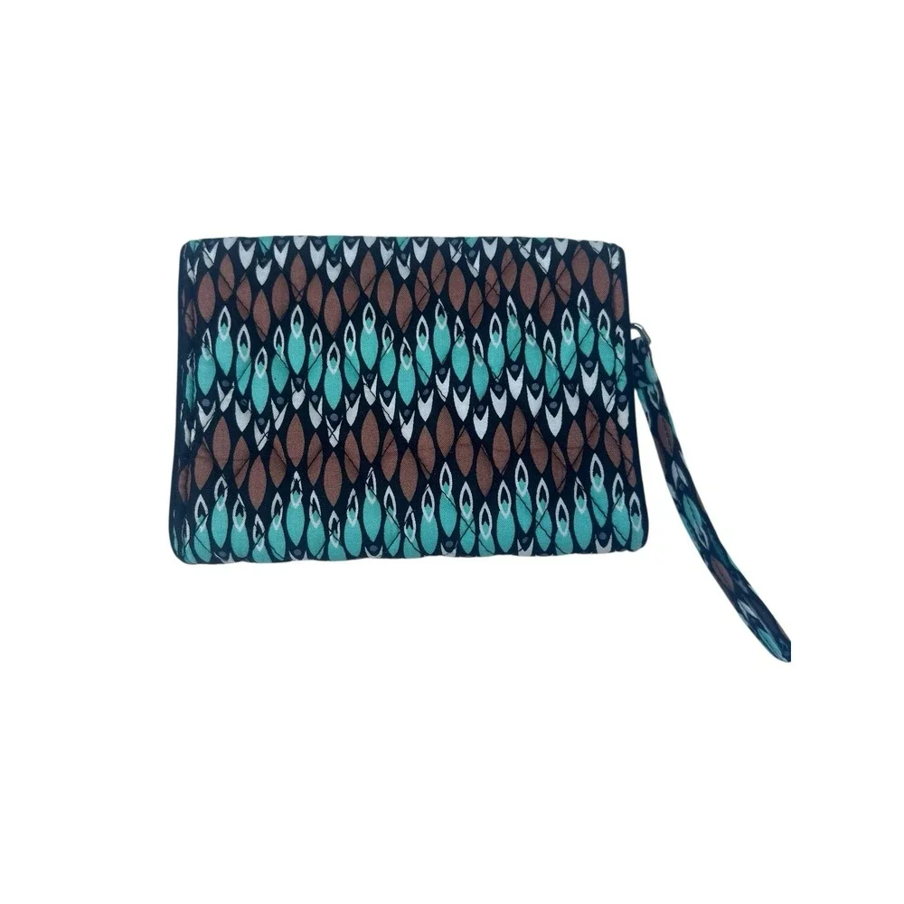 Vera Bradley Sierra Stream Turn Lock Wallet Wristlet Quilted Green Brown Retired - Picture 3 of 8